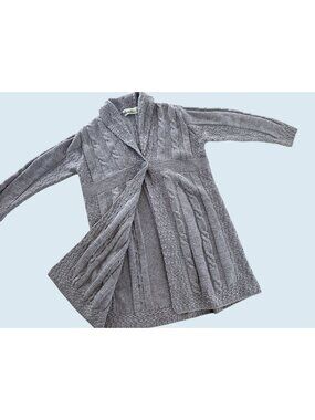 Vintage ARAN CRAFTS Made in Ireland Wool Grey Cardigan Sweater Sz L